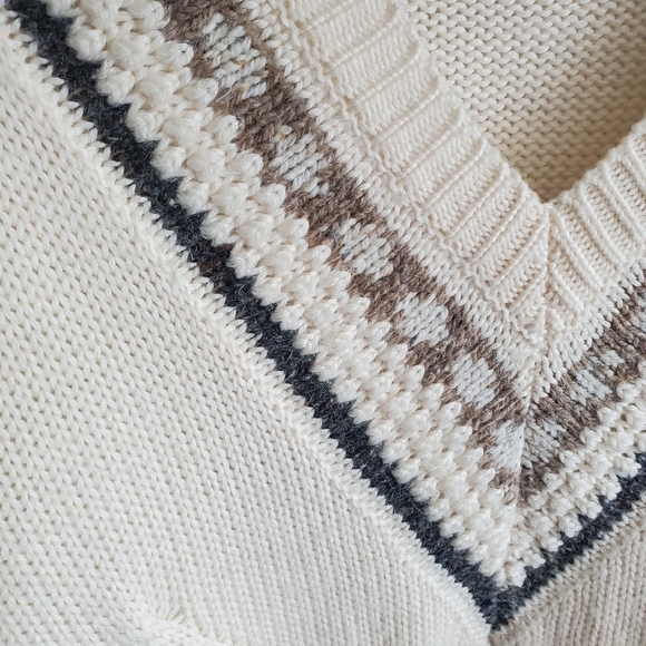 Vintage Gant Cream Knit V-Neck Sweater Size L - Picture 7 of 8